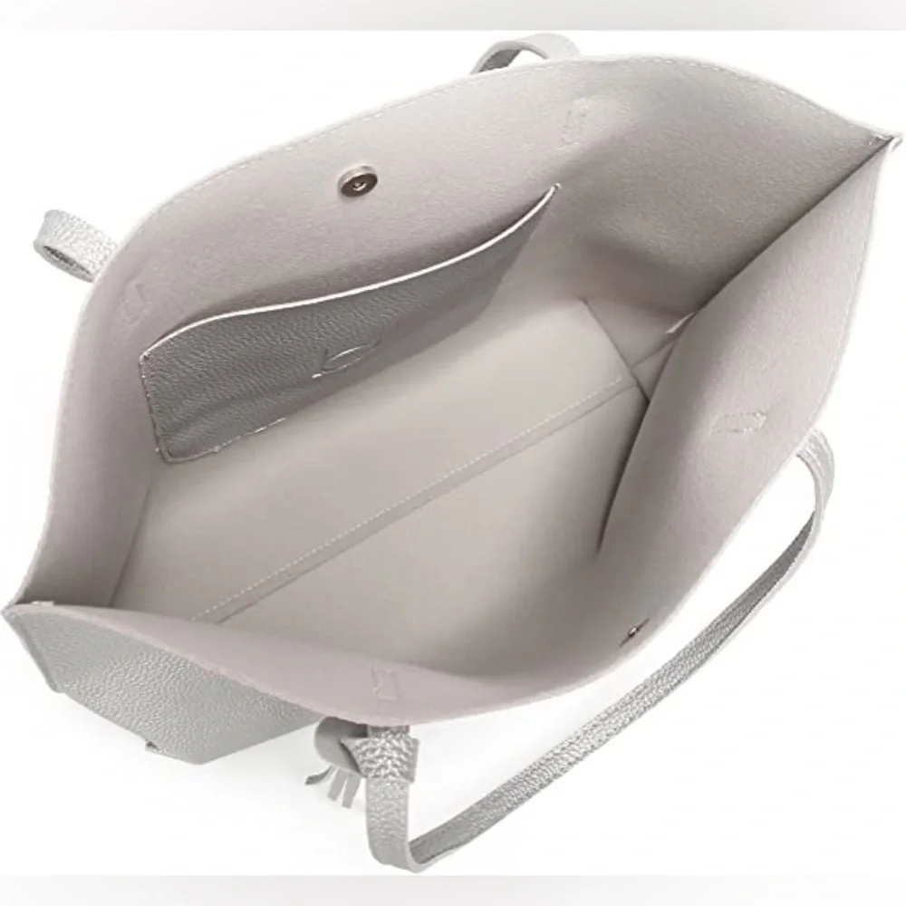 GREY SOFT FAUX LEATHER TOTE SHOULDER BAG - Picture 5 of 5